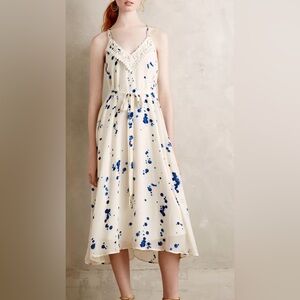 Anthro Maeve Ink Drop Crochet Midi Dress Size XS